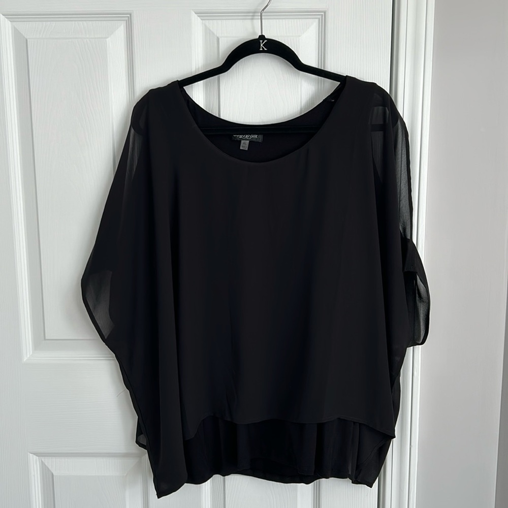 Layered poncho top with built in tank. Cold shoulder detail. Sheer overlay. XL